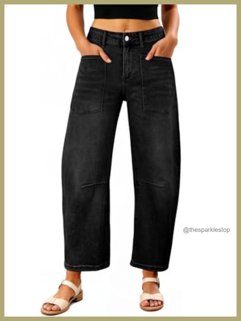 Women's Barrel Jeans Baggy Stretchy Cropped Denim Pants High Waisted Wide Leg